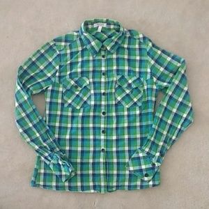 Delia's Check Plaid Green Button Down Shirt